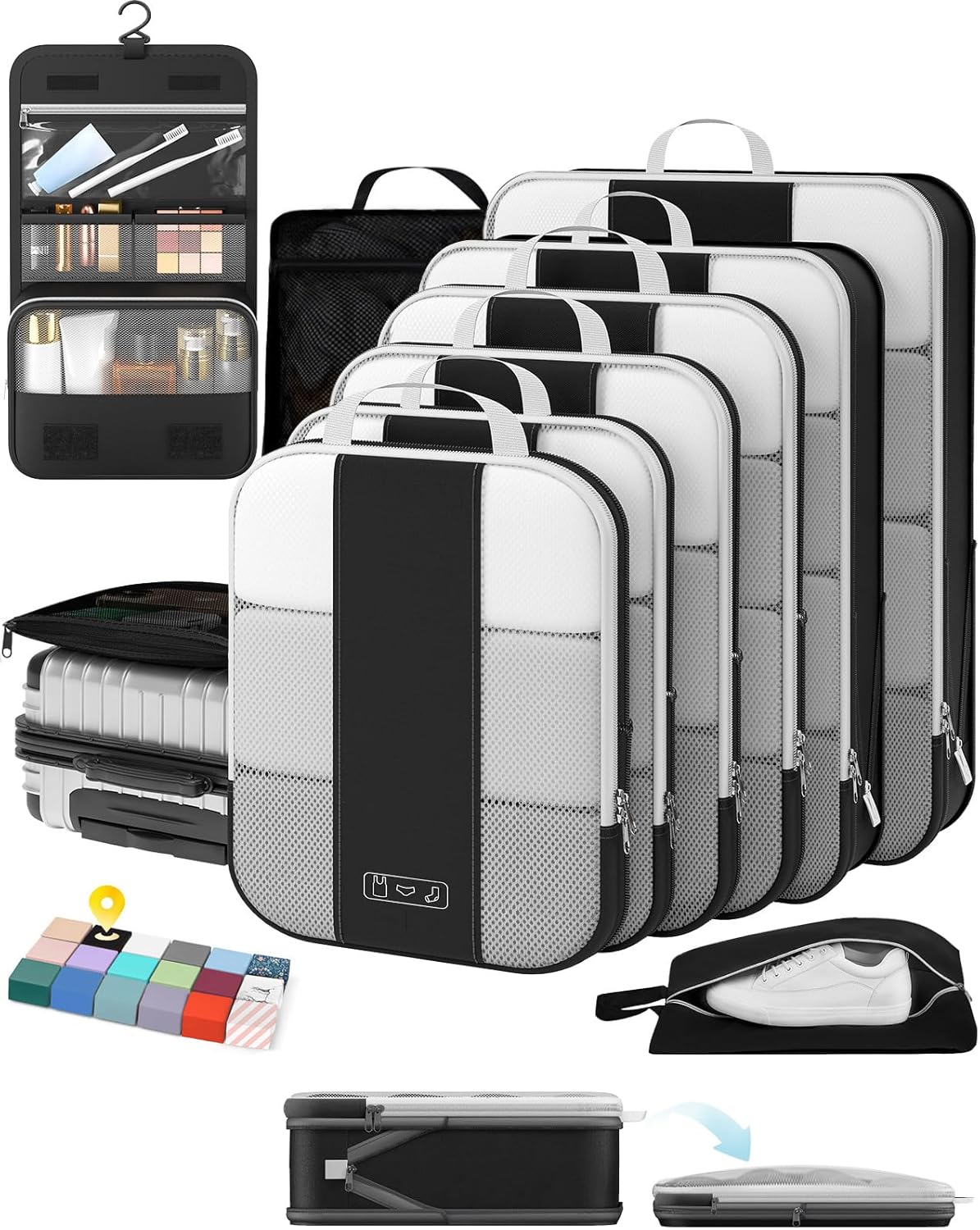 OlarHike Compression Packing Cubes - 10 Set Travel Organizer Bags for Suitcase | Expandable & Compressible (Black)