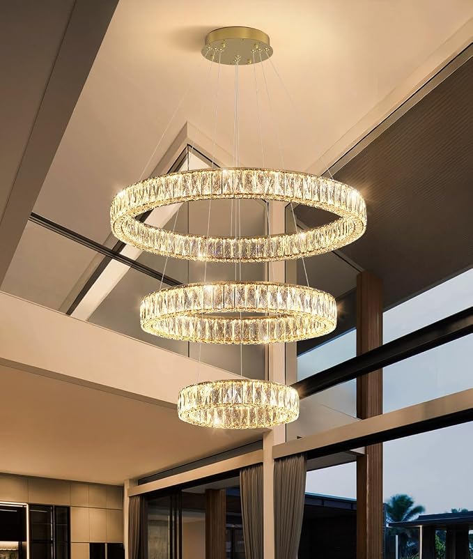 HAIXIANG Modern Glam Chandelier Crystal LED Remote Rings Chandelier Adjustable