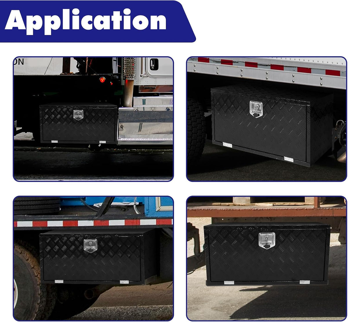 Aluminum 5 Bar Tread Truck Tool Box Car Outdoor Trailer Pickup Underbody Toolbox RV Storage Organizer with Lock Latch Keys Black 36" X 18" X 18"