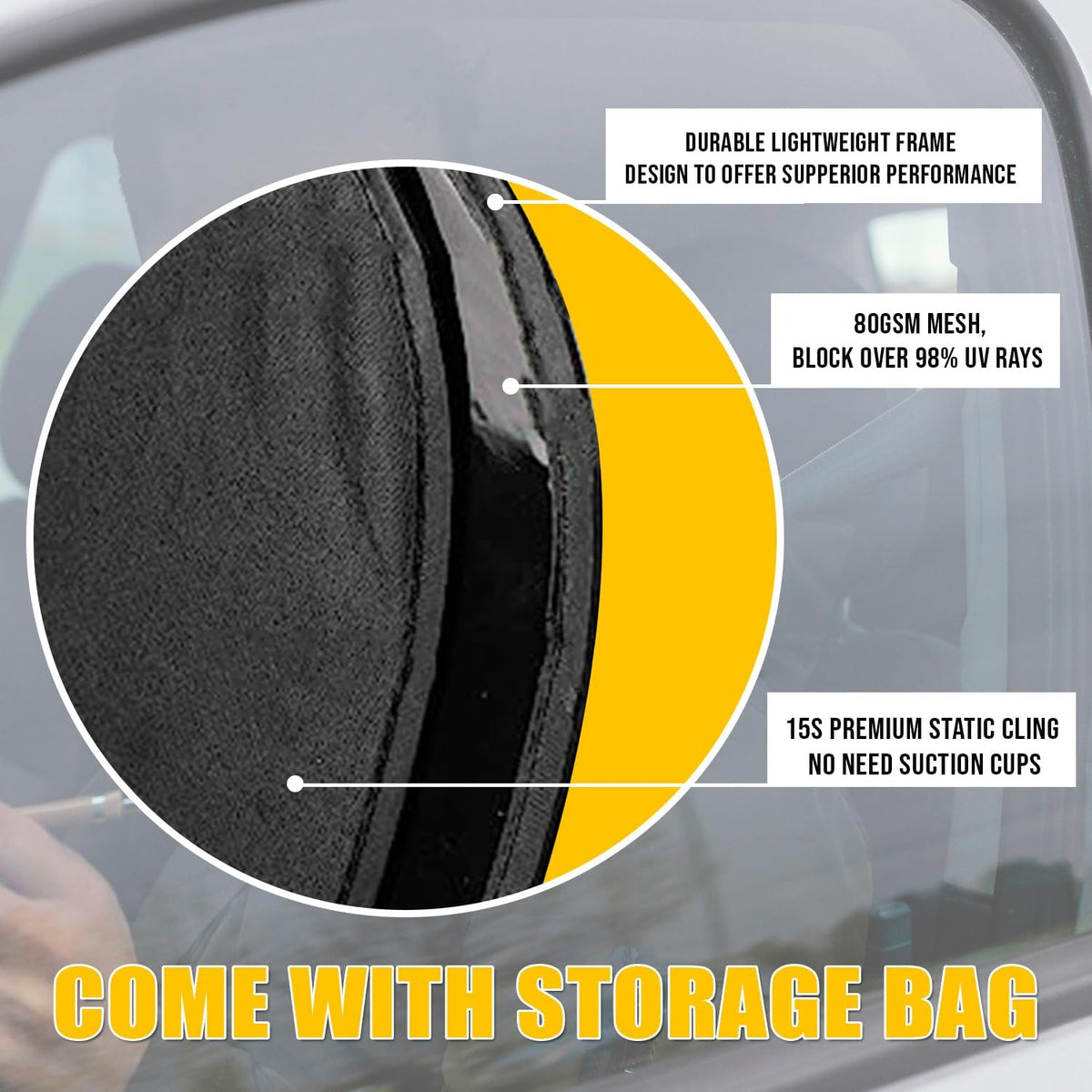 Zone Tech Side Window Cling On Sun Shades- 2-Pack Mesh Car Pop-Up Non Suction Cups Needed Sun-Shield