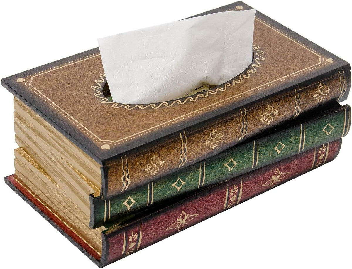Crafted Classical Retro Wooden Antique Book Tissue Box Cover Rectangular Tissue Holder Dispenser Paper Cover Case Napkin Holder Home Decor for Bathroom Living Room Office car Kitchen