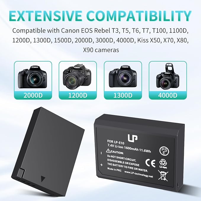 LP LP-E10 Replacement Battery, Kiss X50, X90 Cameras