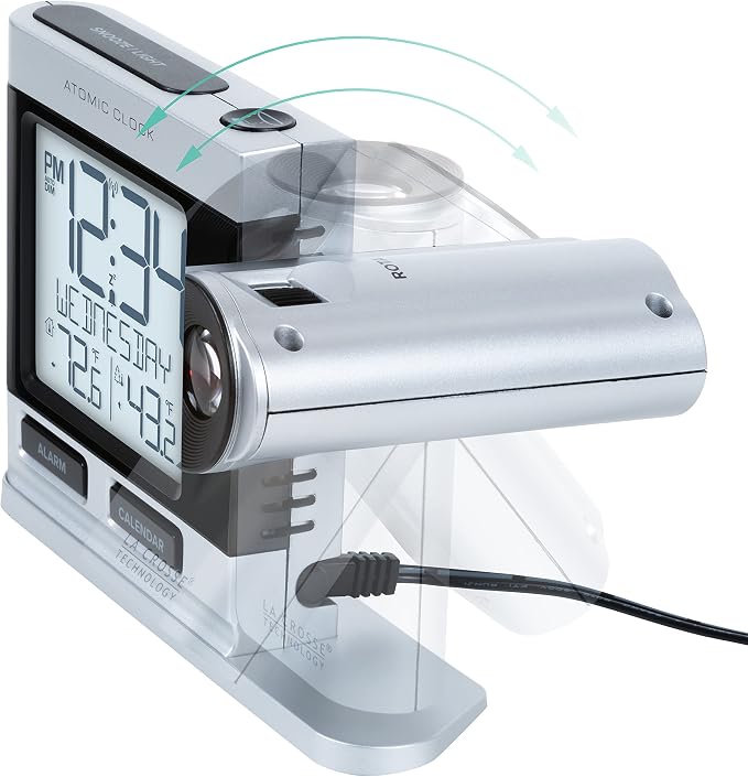 La Crosse Technology 616-12667-INT Silver Atomic Projection Alarm Clock