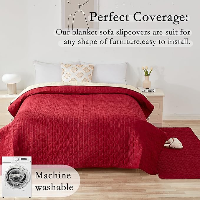 Waterproof Dog Bed Cover Pet Blanket, Soft Pet Couch Covers for Sofa Washable, Bed Couch Sofa Furniture Protector for Puppy Cat Kids (Red,100 * 127 CM)