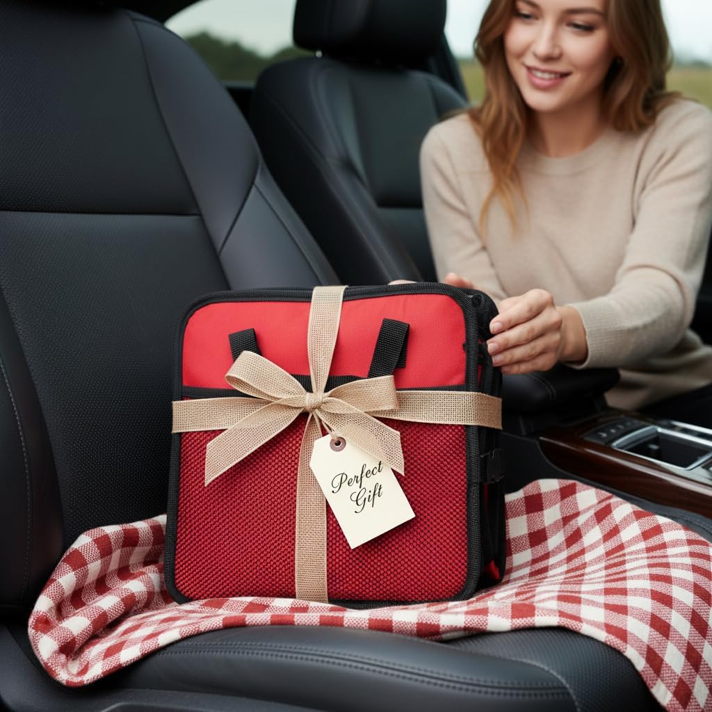Vehicle Owners Red Collapsible Insulated Trunk Organizer 3-Compartment Car Cargo Storage Box Cooler for Groceries Camping & Road Trips All Season
