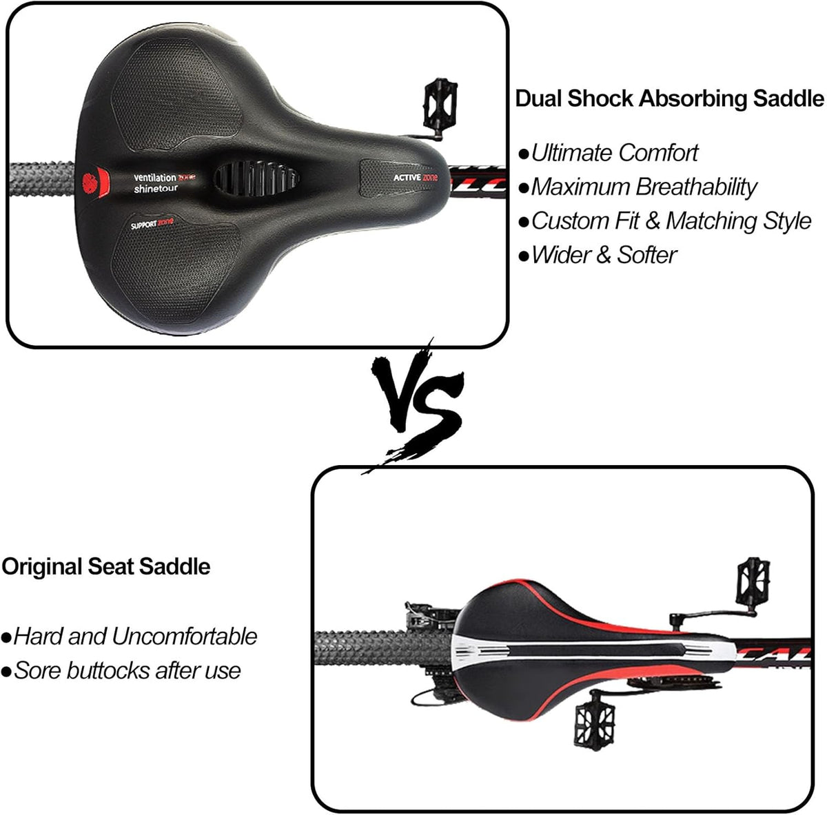 TOPCABIN Comfort Bike Saddle - Dual Shock Absorbing, Thickened Memory Foam, Waterproof | Universal Replacement for Indoor Cycling