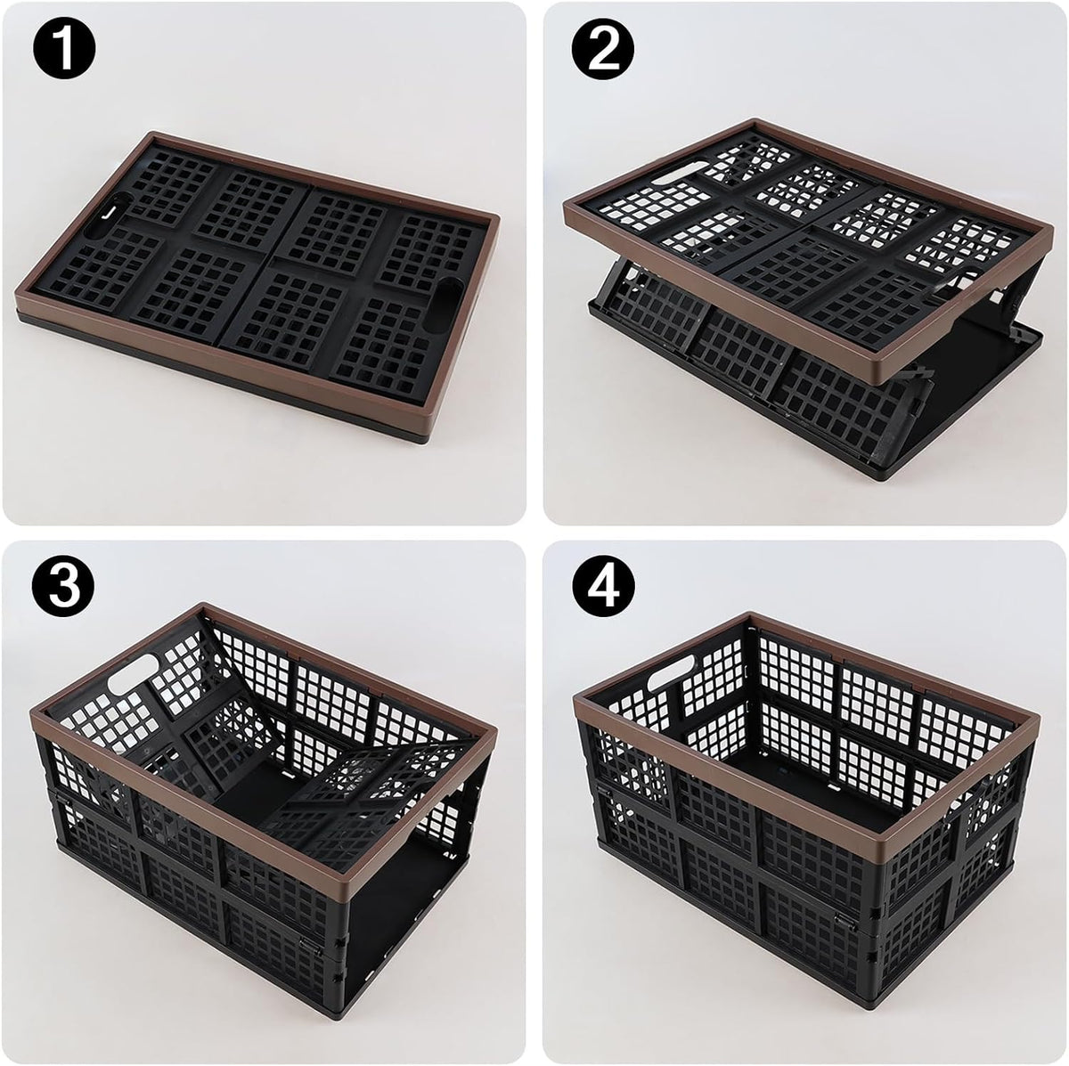 42 L Large Folding Utility Crates Plastic, 3 Packs Stackable Storage Bins, Collapsible Milk Crate