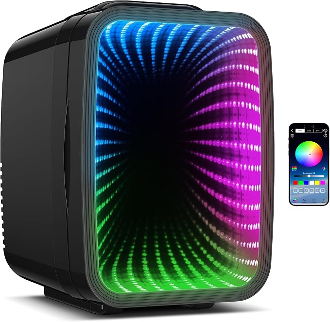 BEICHEN Mini Fridge 4L/6 Can With APP Light Controller for Gaming Room | 4L compact design| APP-controlled customized gaming light | Silent & energy-saving | AC/DC for home & auto |Black