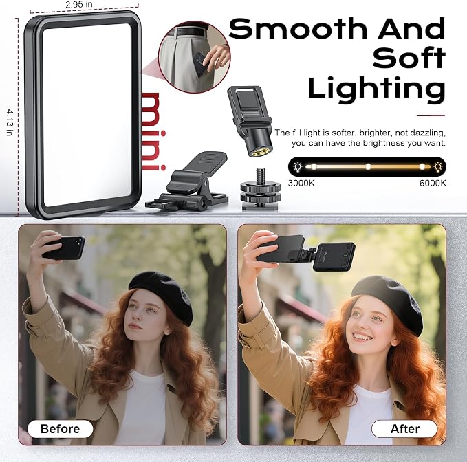 Rechargeable Soft Selfie Light for Phone, 4-14H Battery Portable LED Light for