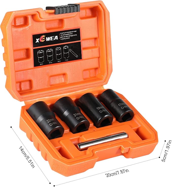 XEWEA Bolt Nut Extractor Set, 5PCS 1/2 Drive Easy Out Broken Wheel Tire Lug Nut Extraction/Remover Socket Set for Damaged, Frozen,Studs, Rounded Stripped Bolts & Nuts Screws
