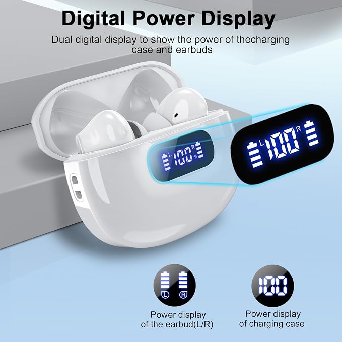 Wekily Wireless Earbuds, Bluetooth 5.3 Headphones LED Power Display, 2025 New Wireless Earphones, 4 ENC Noise Cancelling Mic, HiFi Stereo, 48H Playtime Mini Case IP7 Waterproof for Work & Play