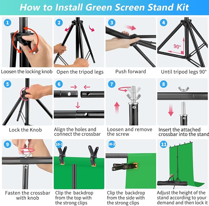 Green Screen Backdrop Kit with Stand, 5X6.5ft Portable Green Screen Backdrop