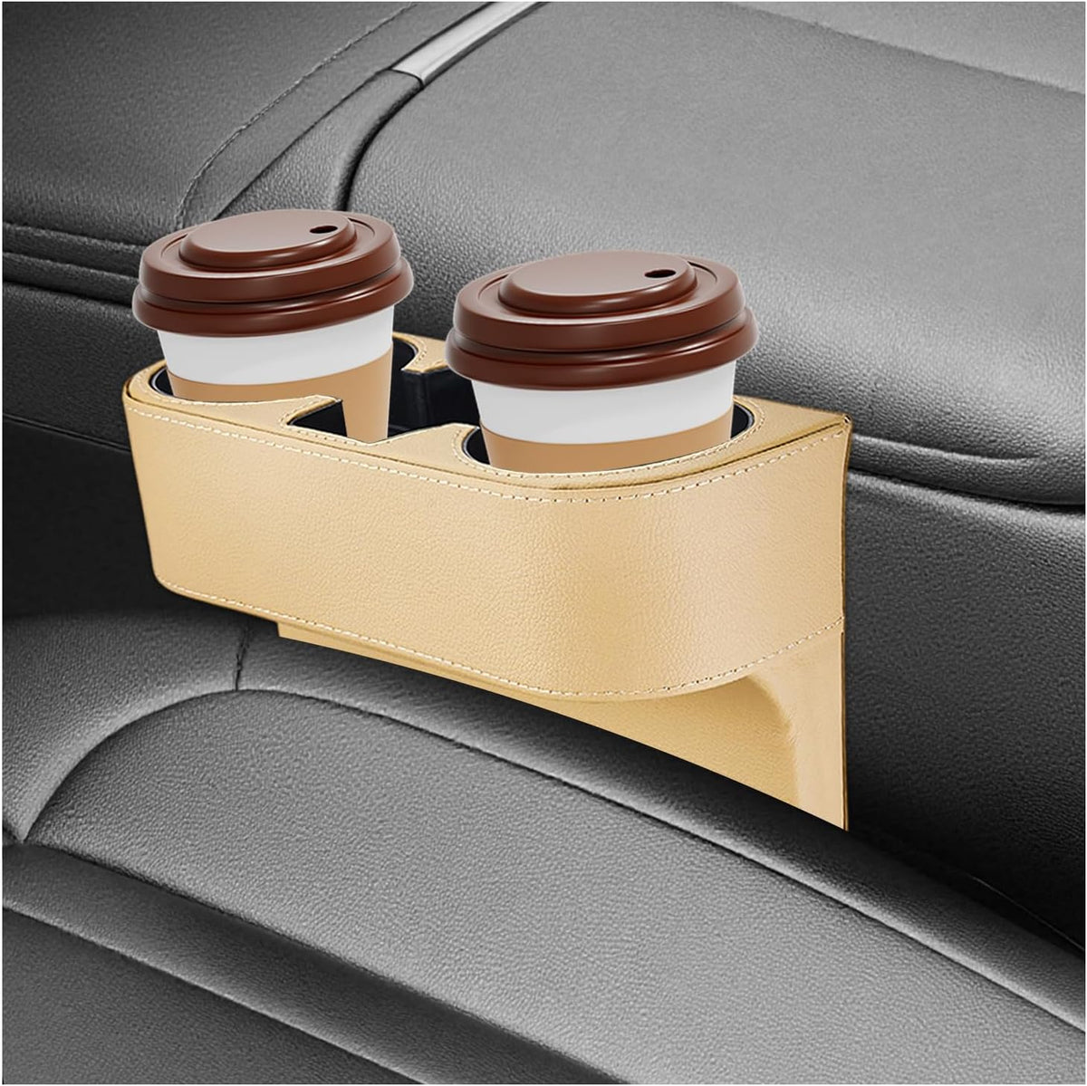 Car Seat Organizer Cup Drink Holder, Multifunctional Auto Console Side Organizer with 2 Cup Holders, Front Seat Gap Filler Interior Drink Holder Storage Box for Most Vehicles (Black)