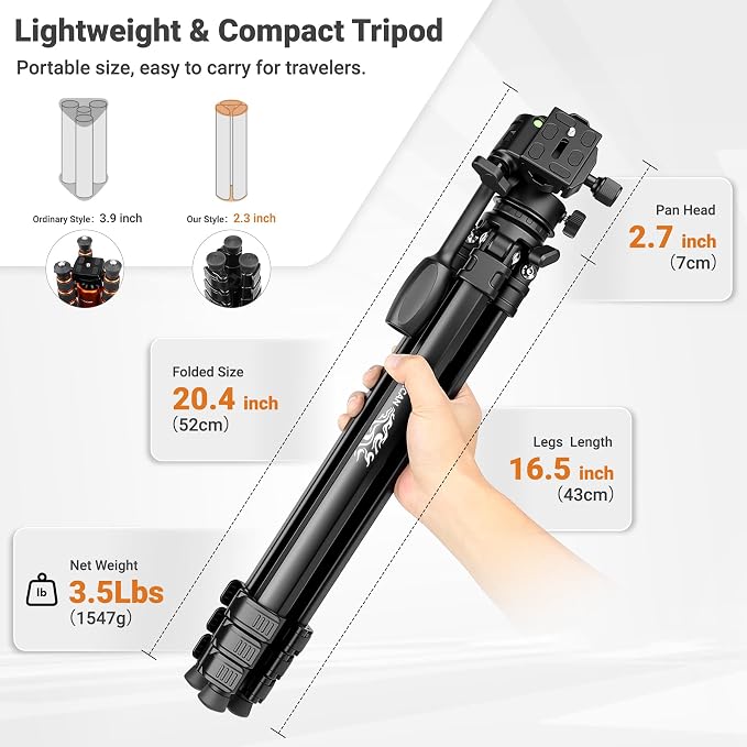 Joilcan 66" Travel Tripod for Camera, Aluminum Compact Tripod