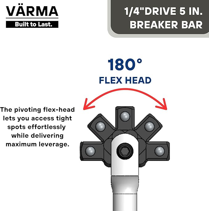 1/4-Inch Drive 5-Inch Flex Head Breaker Bar – Compact Power Knuckle Bar with Pivot Handle for Mechanics, DIY, and Home Repairs