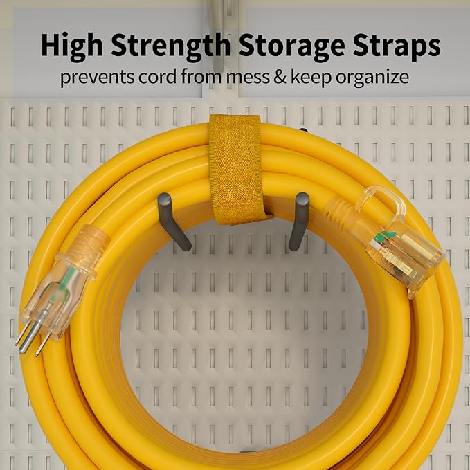 POWGRN 25 ft 12/3 Outdoor Extension Cord Waterproof Heavy Duty with Lighted Indicator End 12 Gauge 3 Prong, Flexible Cold-Resistant Long Power Cord Outside, 15Amp 1875W SJTW Yellow ETL Listed