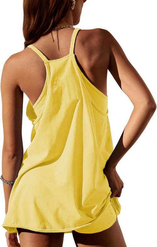 Lentta Women's Athletic Mini Dress - Sleeveless V-Neck Sundress with Built-In Shorts | Comfortable Fit