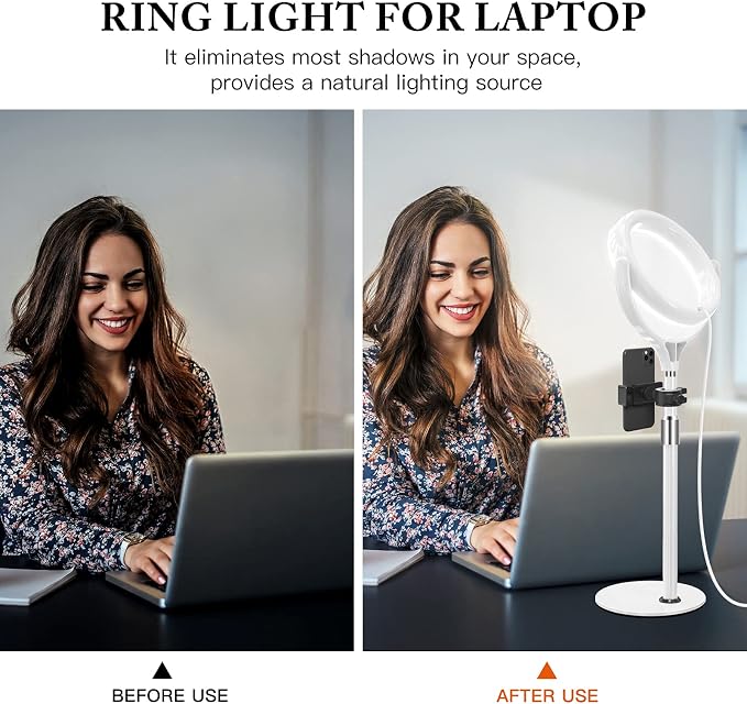 8 inch Desk Ring Light with Stand, Adjustable Zoom Lighting