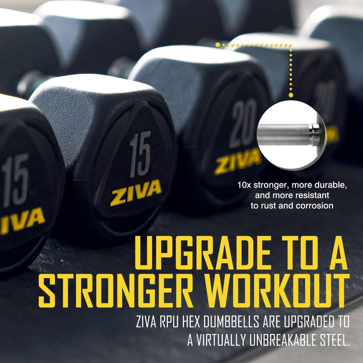ZIVA Premium Hex Dumbbells - Commercial Grade Rubber Urethane Coated Free Weights for Home Gym | Durable Steel Core, Sold in Pairs and Sets