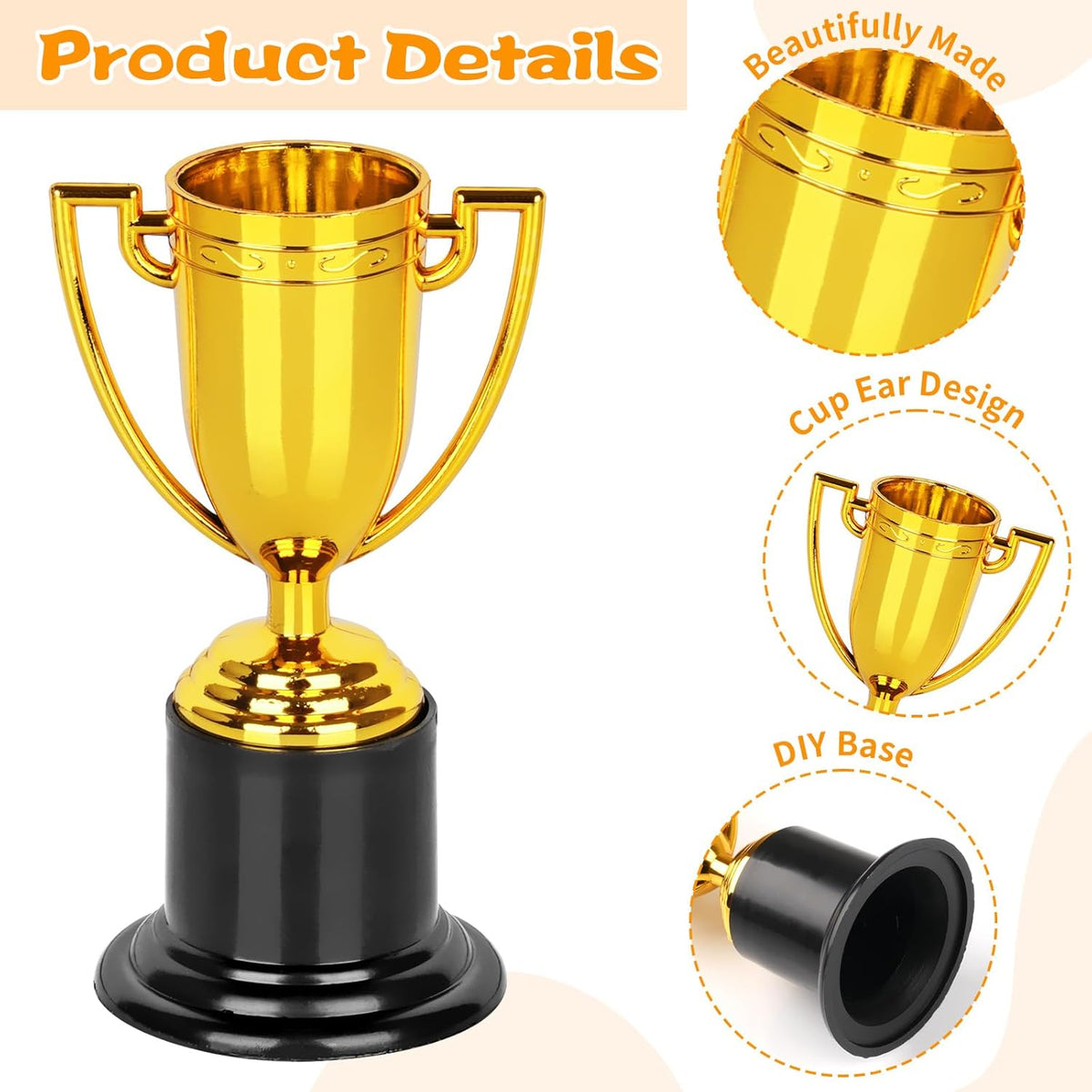 WINKIO Mini Gold Trophy Awards - 4 Inch Plastic Trophies for Kids | Perfect for Party Favors & Competitions