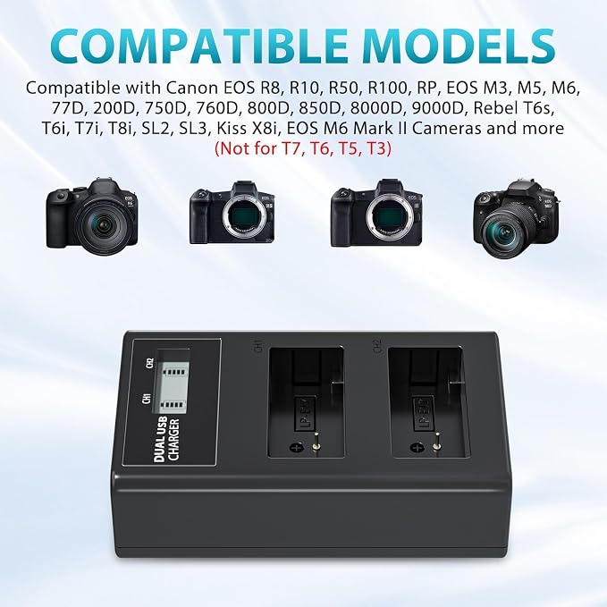 LP LP-E17 Battery Charger, LCD Display & USB-C Dual Slot Charger Compatible