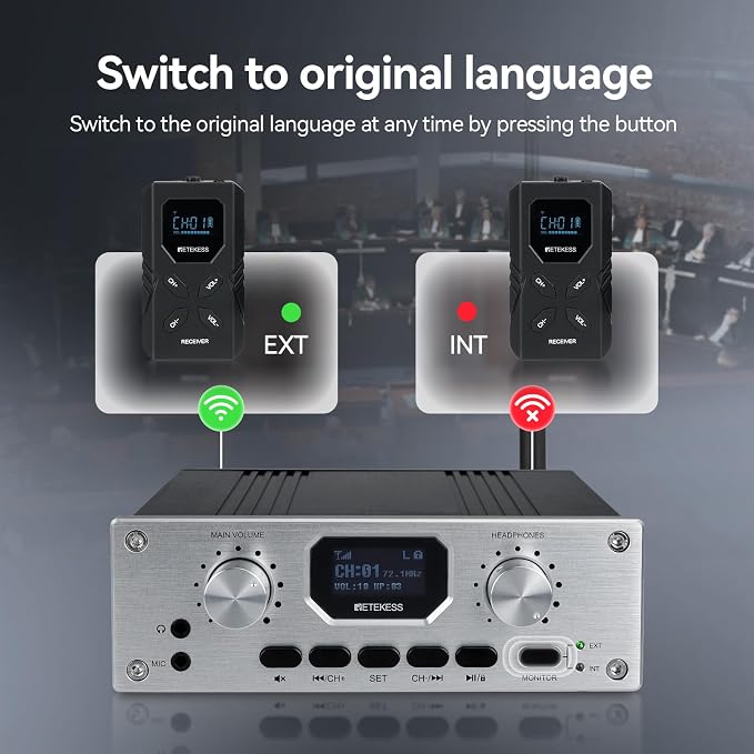 Retekess TT119 Assistive Listening System, Church Translation System, Mute