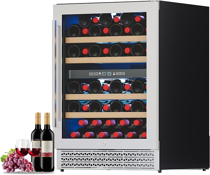 Albott 24 Inch Wine Fridge, Dual Zone 49 Bottle Wine Cooler | Includes Digital Temperature Control, Reversible Double-Layer Glass Door, Built-in or Freestanding Design, 41–68℉