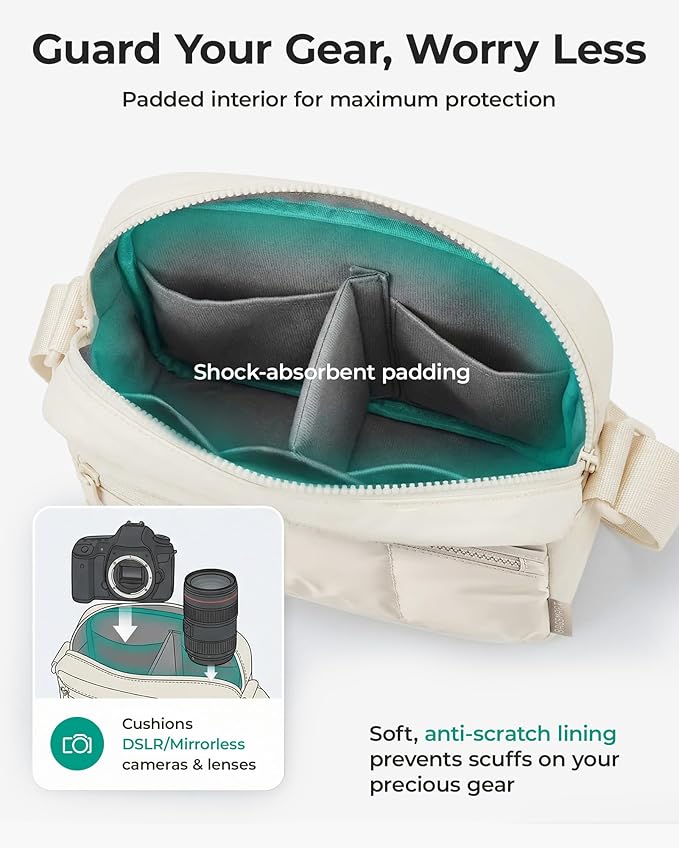 BAGSMART 2 in 1 Puffy Camera Sling Bag Small Camera Shoulder Bag