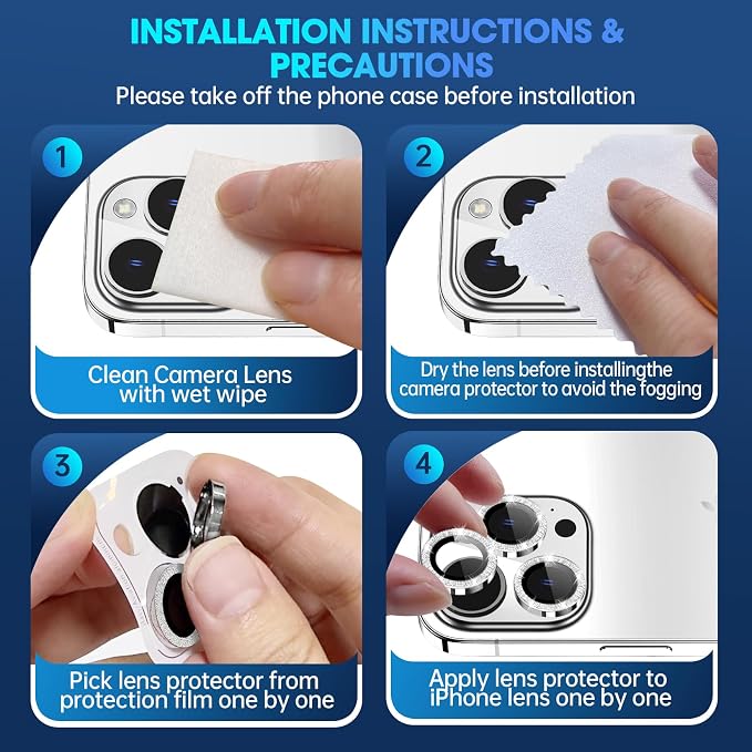 for iPhone 15 Pro/iPhone 15 Pro Max Camera Lens Protector Bling Individual