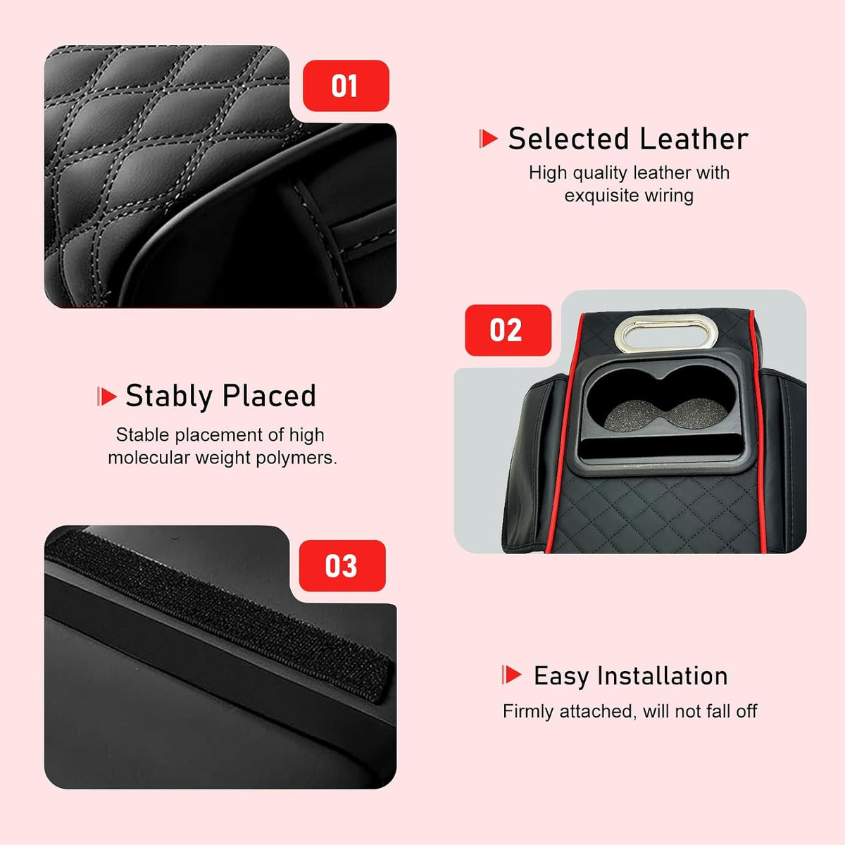 Car Armrest Cushion, 5-in-1 Car Center Console Cover with 2 Storage Bags, Leather Cars Armrest Cover with Cup Holder, Tissue Box,Thick Memory Foam Arm Rest Storage Box,Universal for Most Auto