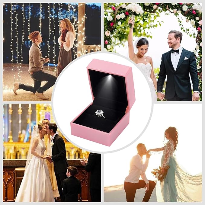 Ring Box Square Shaped LED Light Engagement Ring Boxes Jewelry Gift Box