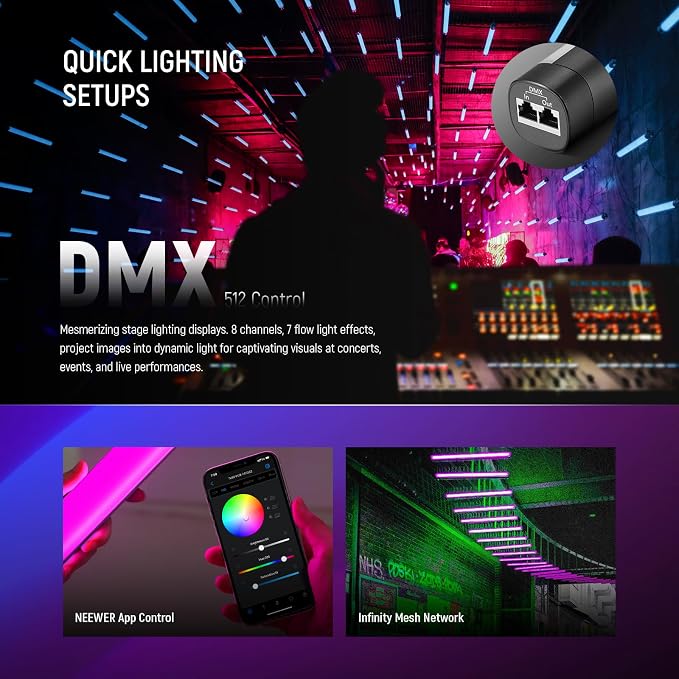 NEEWER TL60 RGB Tube Light, 20W Full Color LED Video Wand, APP/2.4G/DMX Control
