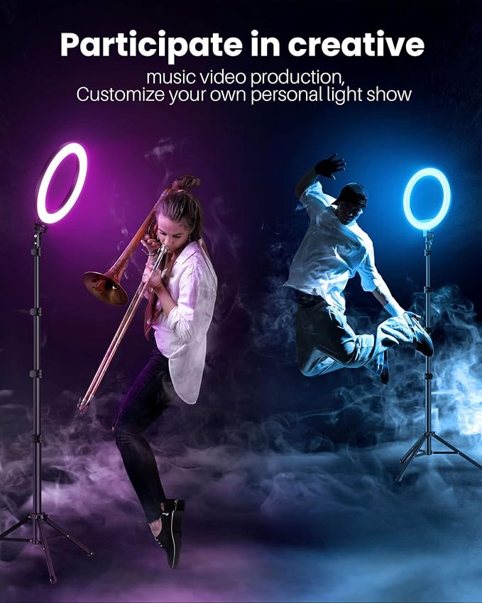 Weilisi 12'' Ring Light with Stand 72'' Tall & 2 Phone Holders, 38 Color Modes