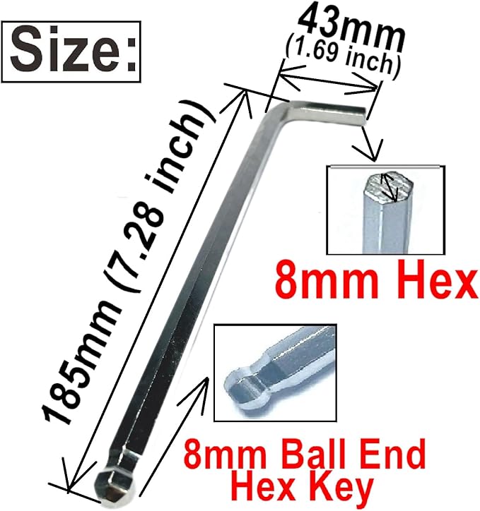 1pcs 8mm Ball End Allen Wrench sets,8mm Hex Key Wrench set,8mm ball end Hex Driver allen key Door Key L Shaped hex wrench set with Long Arm 200mm lengh.8mm ball end hex wrench