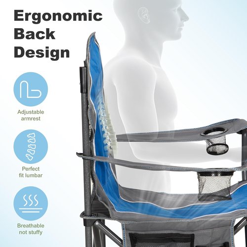 LET'S CAMP Oversized Camping Chair - Heavy Duty 350 LBS Capacity, 2 Pack with Cup Holder & Storage Bag | Blue
