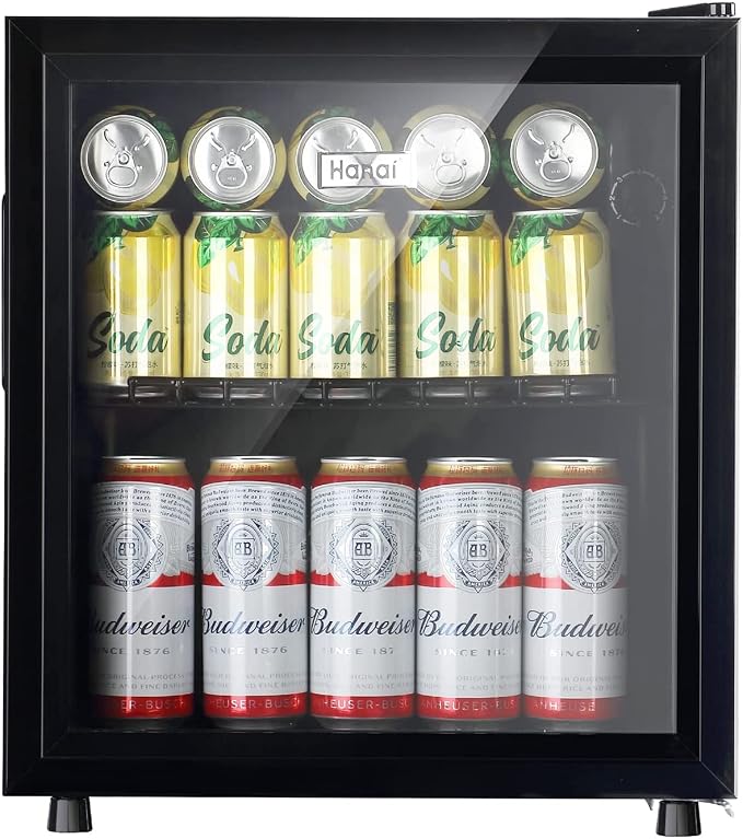 Mini Fridge Glass Door 60 Cans Beverage Cooler Refrigerator Mini Beer Fridge 1.6 cu.ft Organizer for Drinks Soda Wine Small Refrigerator with Blue LED for Home Office Dorm