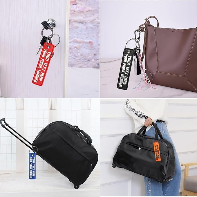 Personalized Luggage Tags, Customize Your Text, Double-Sided Embroidery, Key Tag Travel Luggage Labels for Suitcases Backpacks Handbag