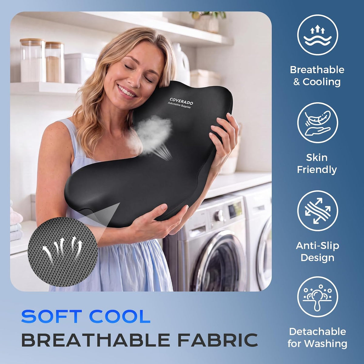 Coverado [Upgraded] Car Seat Cushion and Lumbar Support Pillow One Piece, Memory Foam Ergonomic Back Support Driving Seat Cushion for Back Pain, Non-Slip Washable Cushion for Car, Driver, Office