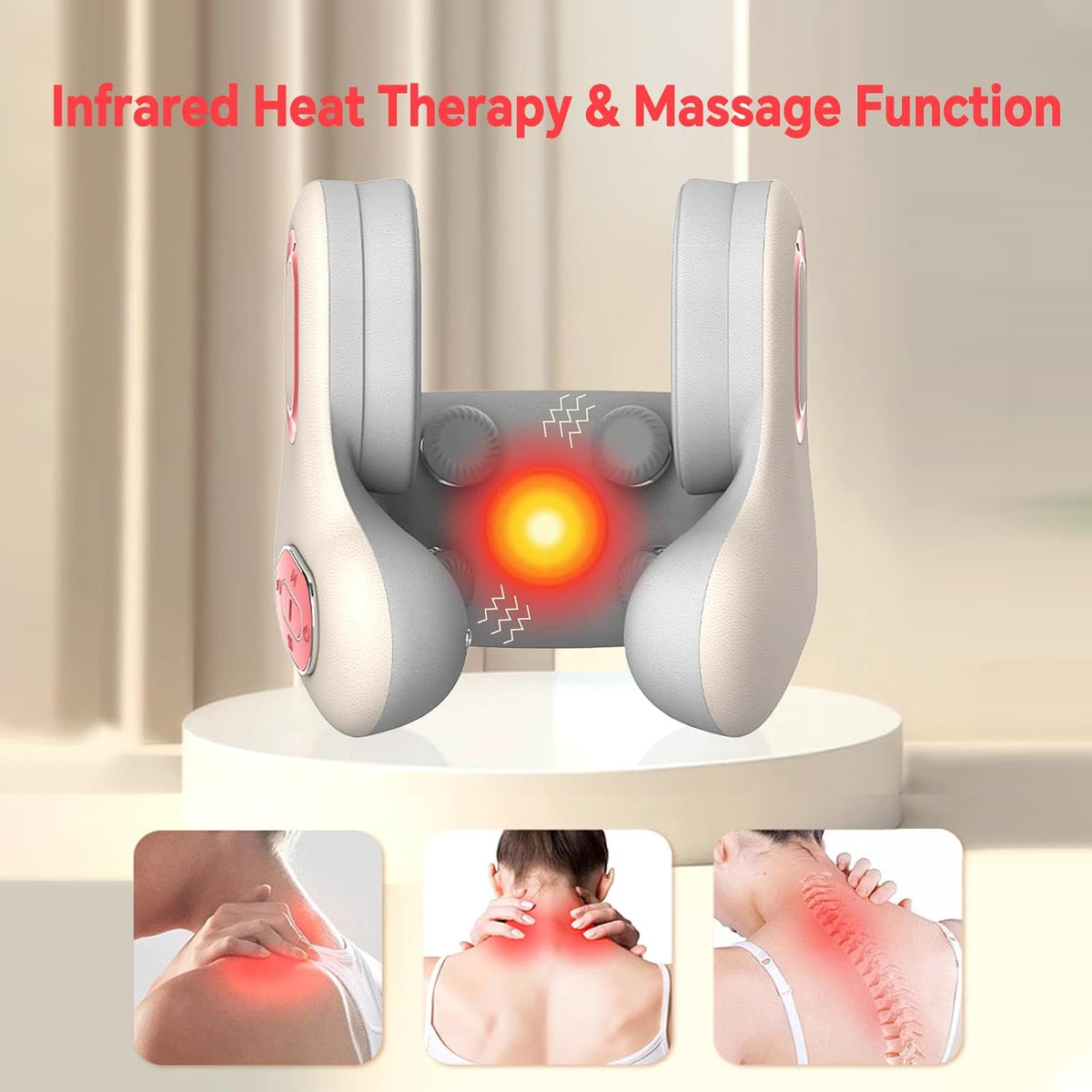 Travel Neck Pillow Noise Cancel Heat Vibration Bluetooth Music | Neck Support with Heating Vibration & Built-in Bluetooth Speaker Portable for Plane Car Travel Built-in Audio for Daily Rest