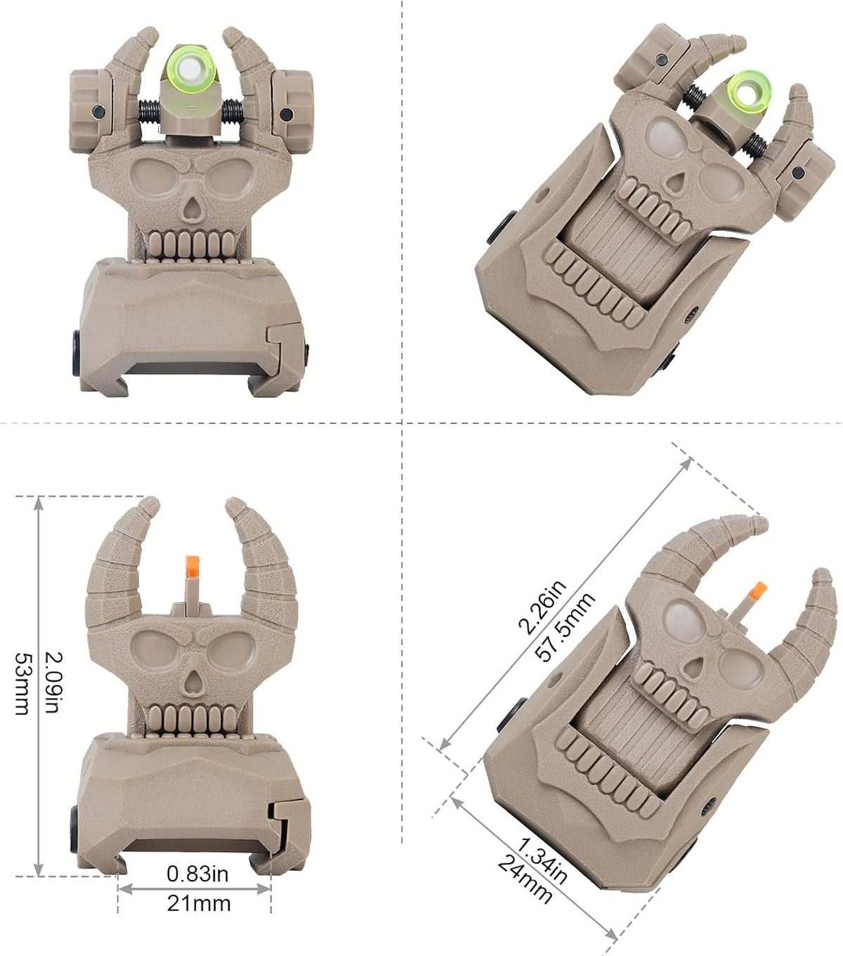 Skiennix Flip Up Sights - Durable Polymer Fiber Optic Sights for Picatinny Rails