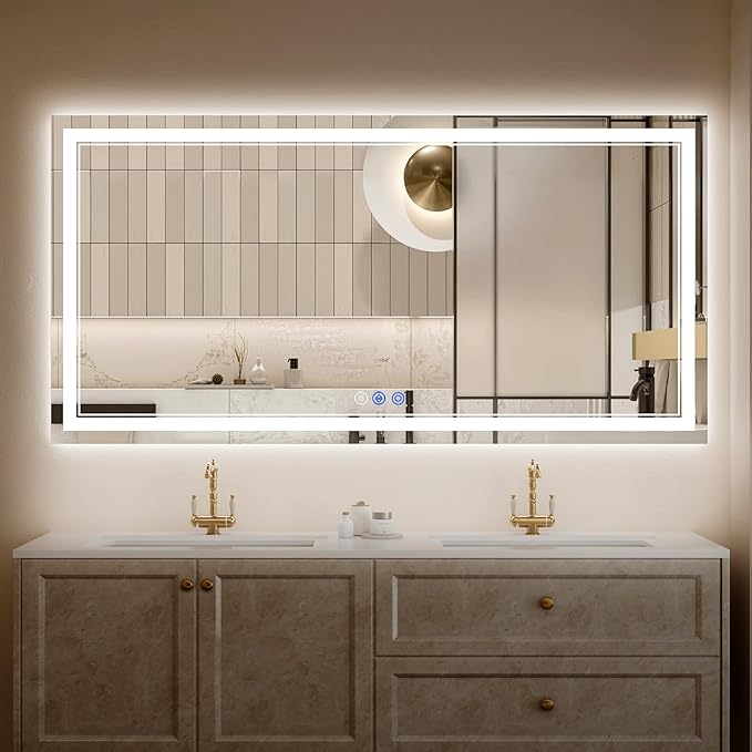 32"x72" LED Bathroom Mirror with Lights, Anti-Fog, Backlit + Front Lit, Dimmable, Led Vanity Mirror for Wall, Lighted Bathroom Mirror, 3 Colors, Shatter-Proof Tempered Glass