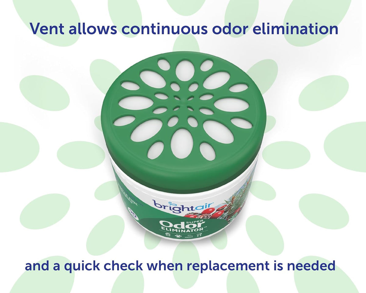 Bright Air 14 oz. Super Odor Eliminator, For Medium-Size Spaces, Winter Pine &amp; Berries Scent, Case of 6, Odor Eliminator &amp; Air Freshener, Natural Essential Oils, Lasts Up to 90 Days Each