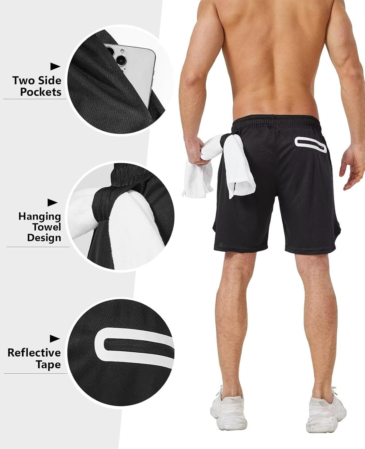 OCYMA Men's 2-in-1 Gym Shorts - 7-Inch Workout Shorts with Pockets & Towel Loop