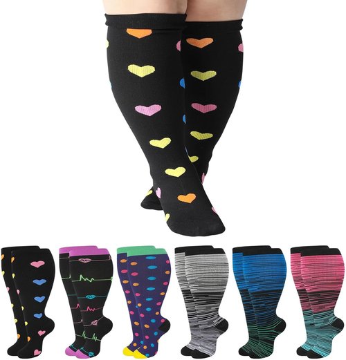 Jspupifip Plus Size Compression Socks - 6 Pairs for Women | Extra Large Knee High Support for Travel & Yoga