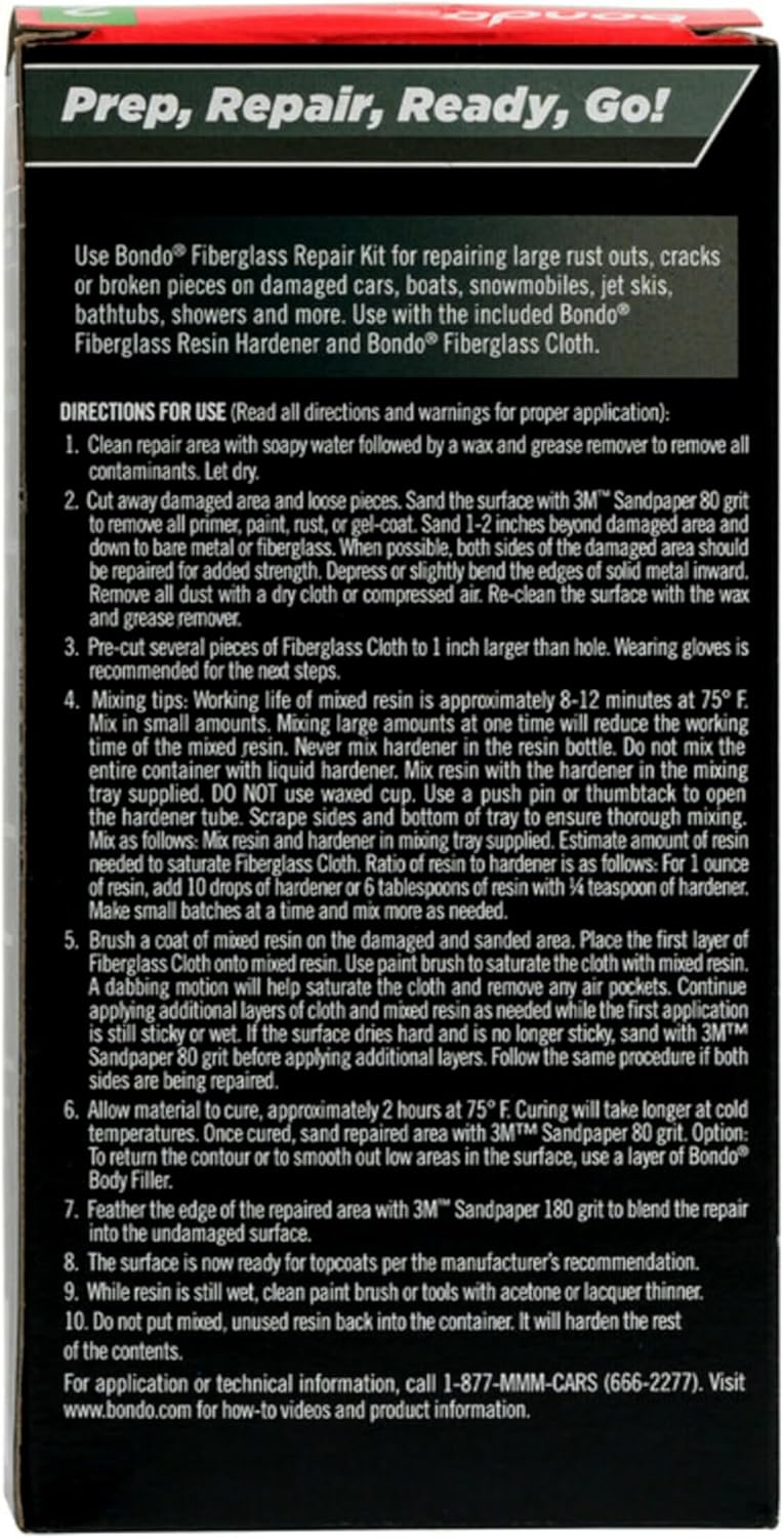 Skiennix Fiberglass Resin Repair Kit - All-in-One Set with Hardener, Cloth & Tools | 0.45 Pint (7.2 oz)