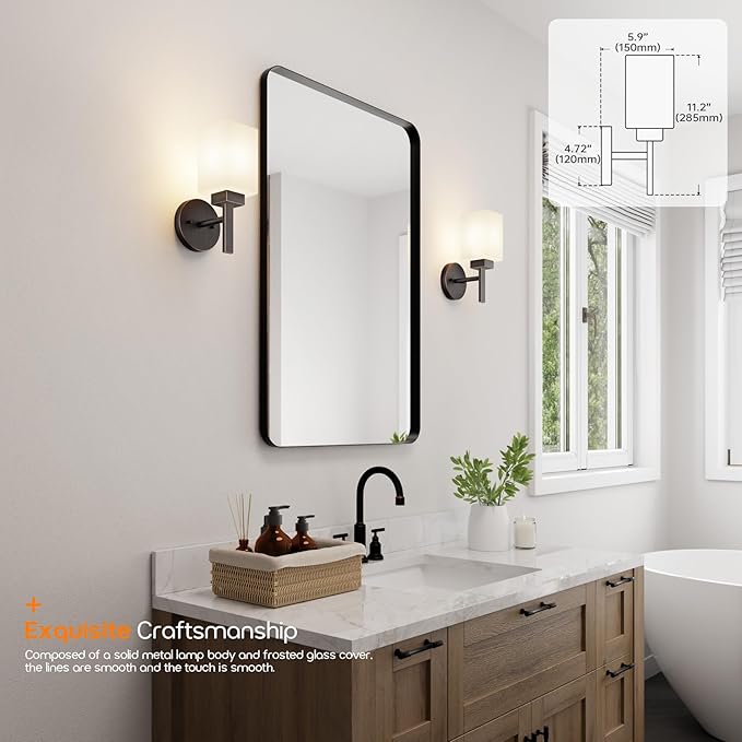 Wall Light Over Mirror Bathroom Vanity Lighting Fixtures with White Frosted Glass, Wall Sconce for Porch Hallway Entrance, Oil Rubbed Bronze T002ORB-L1