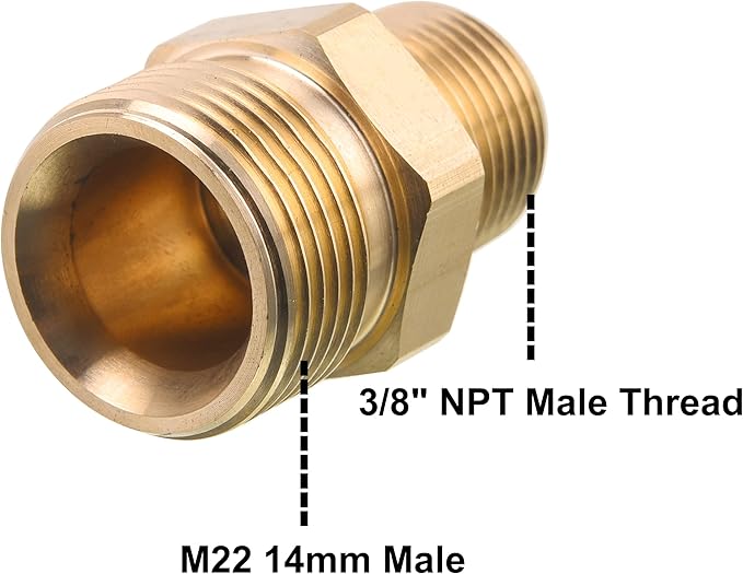 M MINGLE M22 Pressure Washer Fitting, 3/8 Inch NPT Male to M22 14mm Male adapter, 4500 PSI