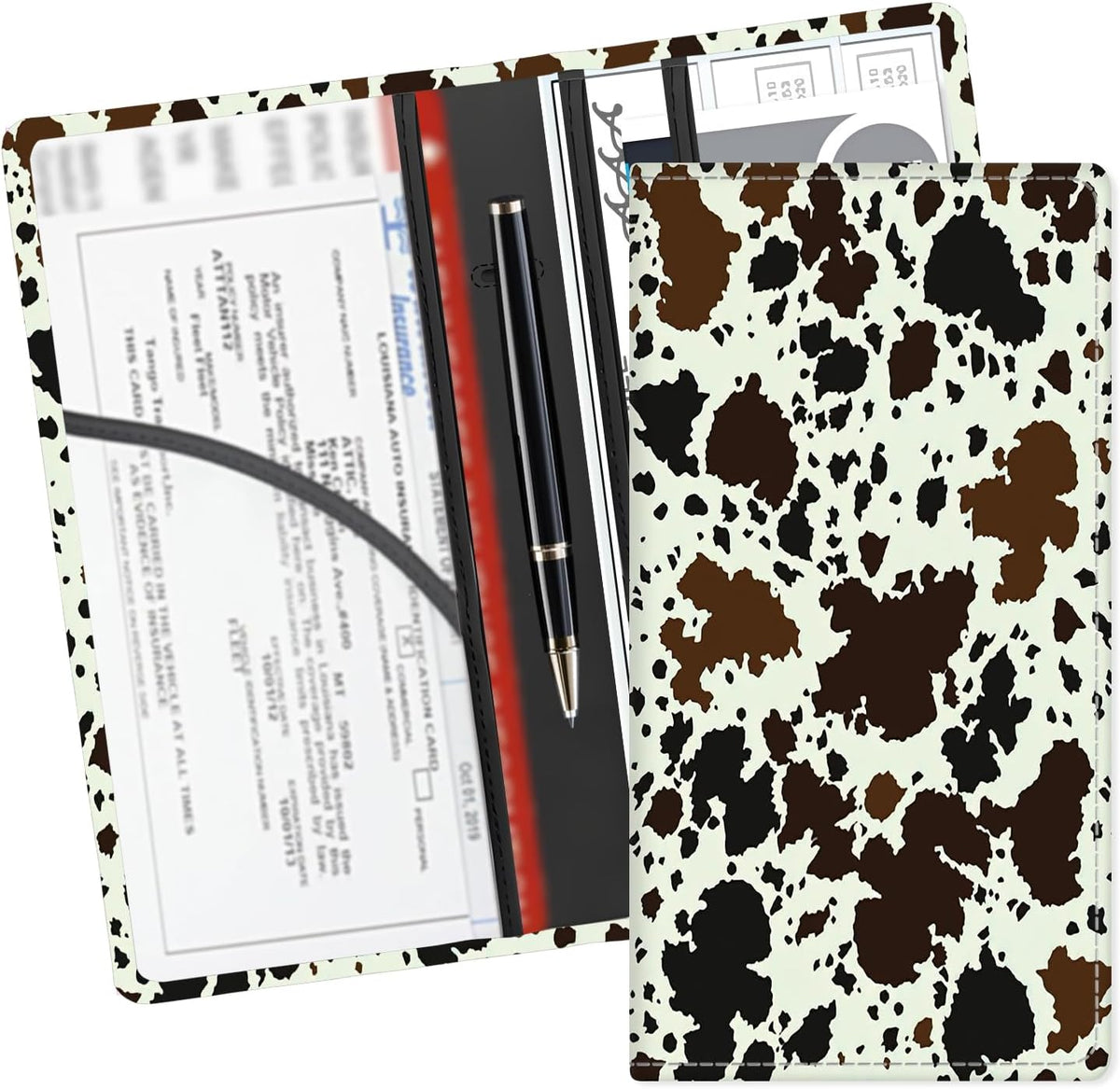 Leather Car Registration and Insurance Card Holder, Cute Car Accessories Vehicle Glove Box Car Organizer for Documents, Cards, License Boho Luxury Flowers