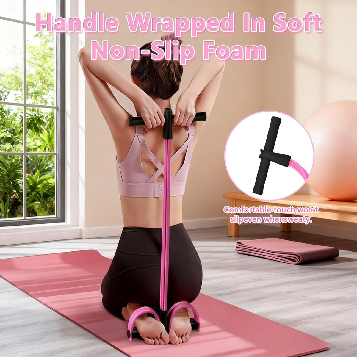 Pedal Resistance Band by Skiennix - Natural Rubber Foot Resistance Training with Handles | Pink