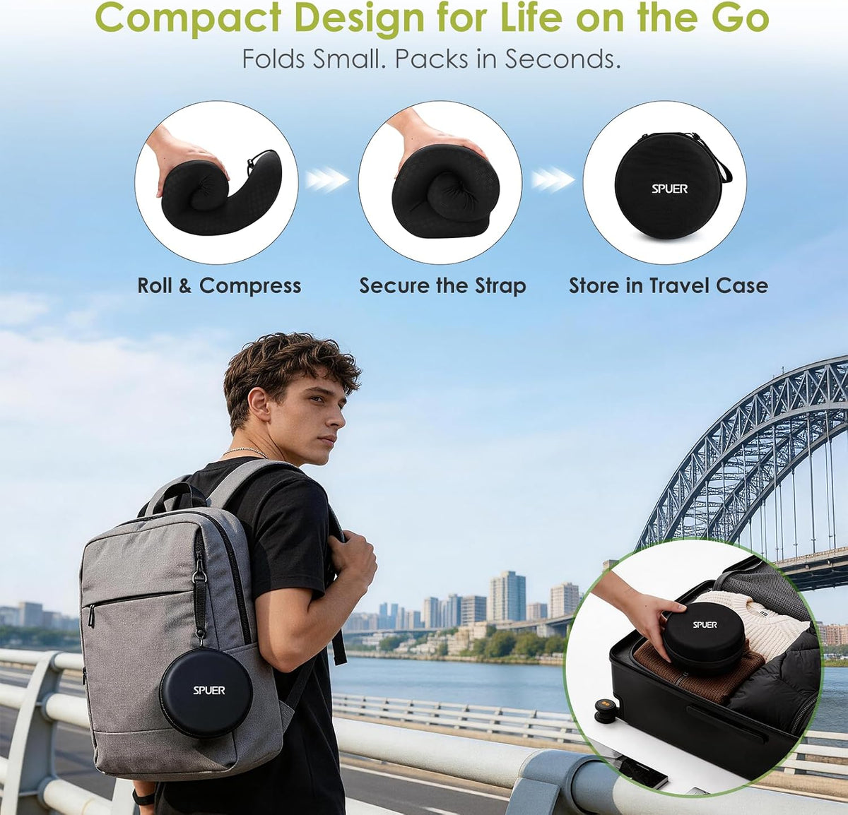 Premium Travel Pillow for Airplanes, Ergonomic Neck Pillow for Long Flights | 100% Pure Memory Foam Travel Neck Pillow with 360° Neck & Chin Support, U-Shaped Airplane Pillow, Petal-Shaped Support